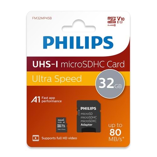 Philips 32GB HAFIZA KARTI Class10 UHS-I U1 TF Adaptörlü Micro SDHC