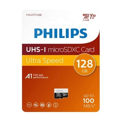 Philips 128GB HAFIZA KARTI Class10 UHS-I U1 TF Adaptörlü Micro SDHC