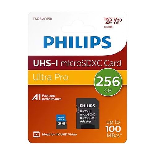 Philips 256GB HAFIZA KARTI Class10 UHS-I U1 TF Adaptörlü Micro SDHC