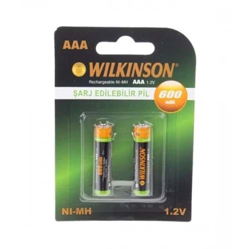 Wilkinson 1.2V 600 mAh Ni-Mh AAA Şarj Edilebilir İnce Kalem Pil 2'li Paket 661186