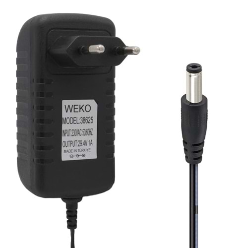 29.4 Volt - 1 Amper 5.5x2.5mm Uçlu Yerli Üretim Priz Tipi Adaptör 1.2 Metre Uzunluk 664026