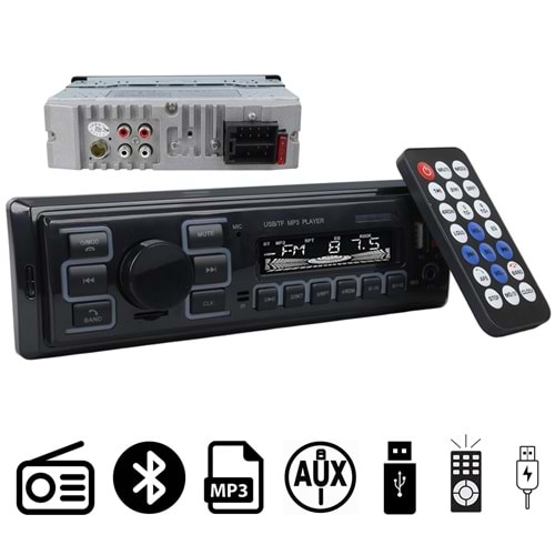 CARSTAR CS-970 7 RENKLİ ÇİFT USB/SD/FM/AUX/BLUETOOTH KUMANDALI OTO TEYP 4X60 WATT 755055