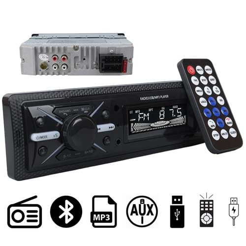 CARSTAR CS-960 7 RENKLİ ÇİFT USB/SD/FM/AUX/BLUETOOTH KUMANDALI OTO TEYP 4X60 WATT 755056