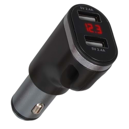 Dijital Voltaj Ekranlı Araç Çakmaklık Şarj Aleti 12-24V Çift USB Girişli 5V-2.4A 25560 755057