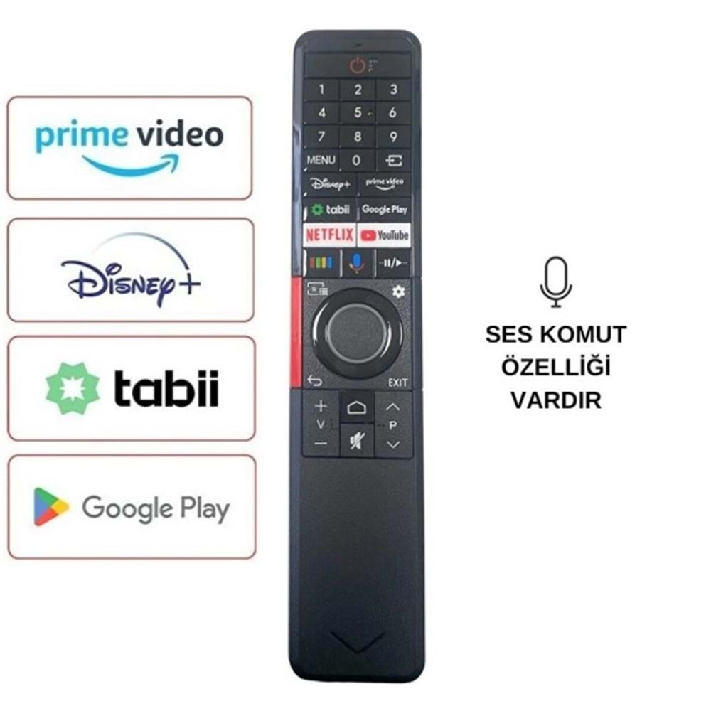 Vestel Uyumlu Tabii Google Play Tuşlu LED TV Kumandası Ses Komutlu (1401) 125251