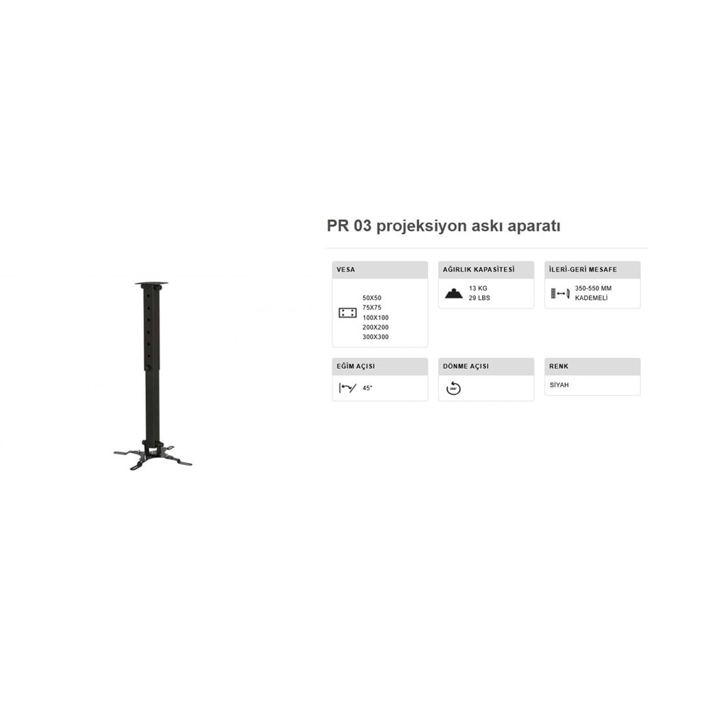 Vontech Pr-03 35-55 Cm 360° Teleskopik Tavan Projeksiyon Askı Aparatı 224002