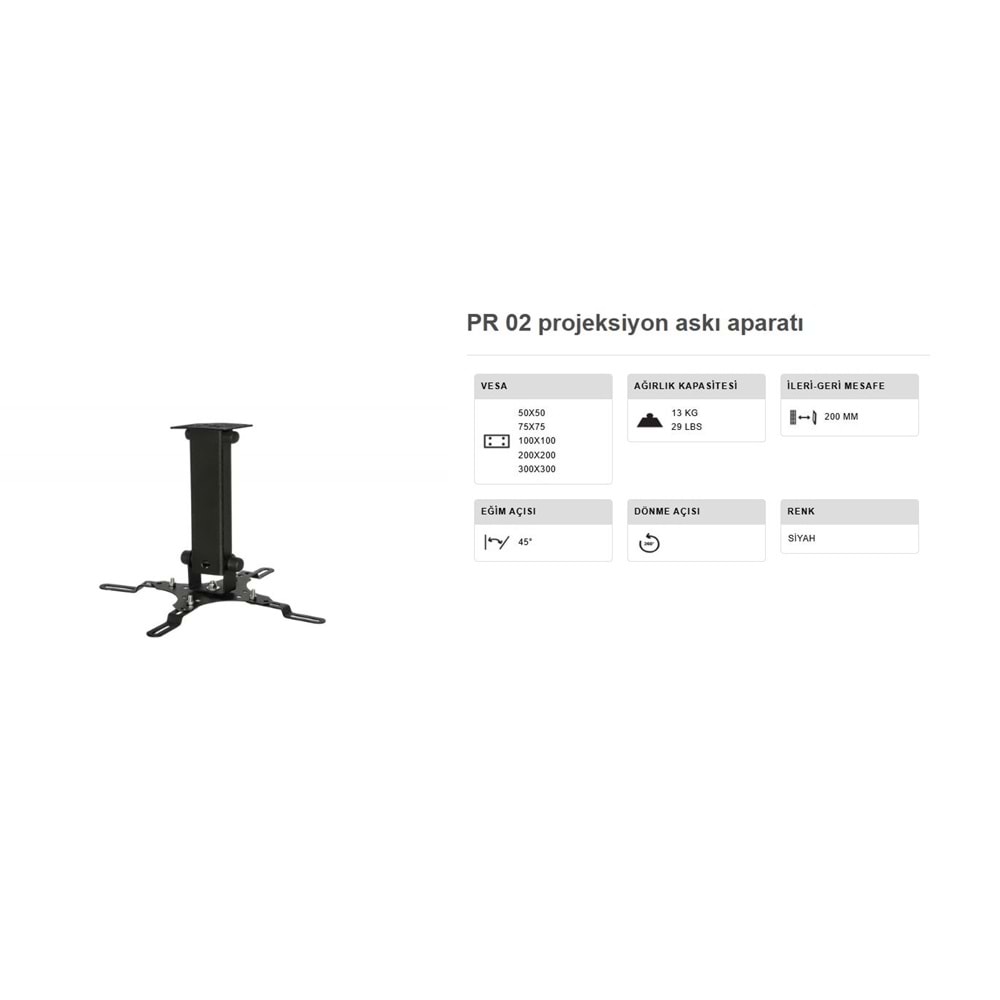 Vontech Pr-02 20 Cm 360° Teleskopik Tavan Projeksiyon Askı Aparatı 224003