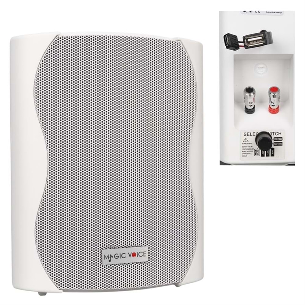 MagicVoice F-LHY4S 4'' (10 CM) Hat Trafolu Duvar Tipi Sütun Hoparlör (10W RMS / 150W Peak - MP3 USB Uyumlu) Beyaz TEKLİ 290051