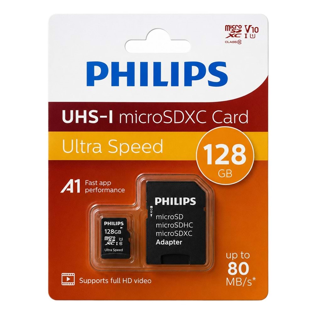 Philips FM12MP45B/00 128GB Class10 UHS-I U1 TF Adaptörlü Micro SDXC Hafıza Kartı 423104