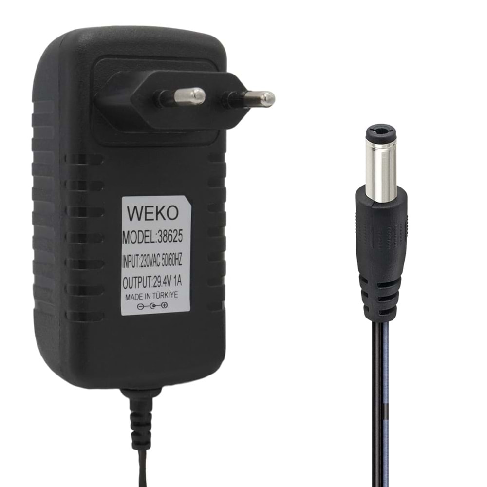 29.4 Volt - 1 Amper 5.5x2.5mm Uçlu Yerli Üretim Priz Tipi Adaptör 1.2 Metre Uzunluk 664026